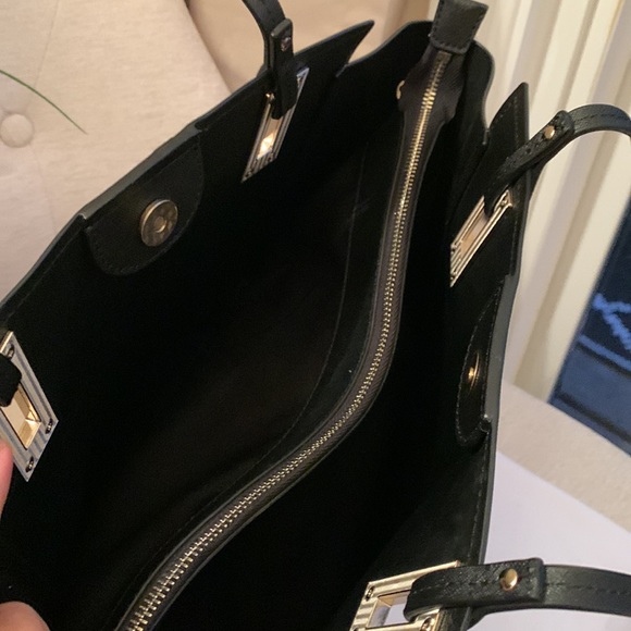 Danier Saffiano Leather Trapeze Style Black and White Handbag - Picture 12 of 13